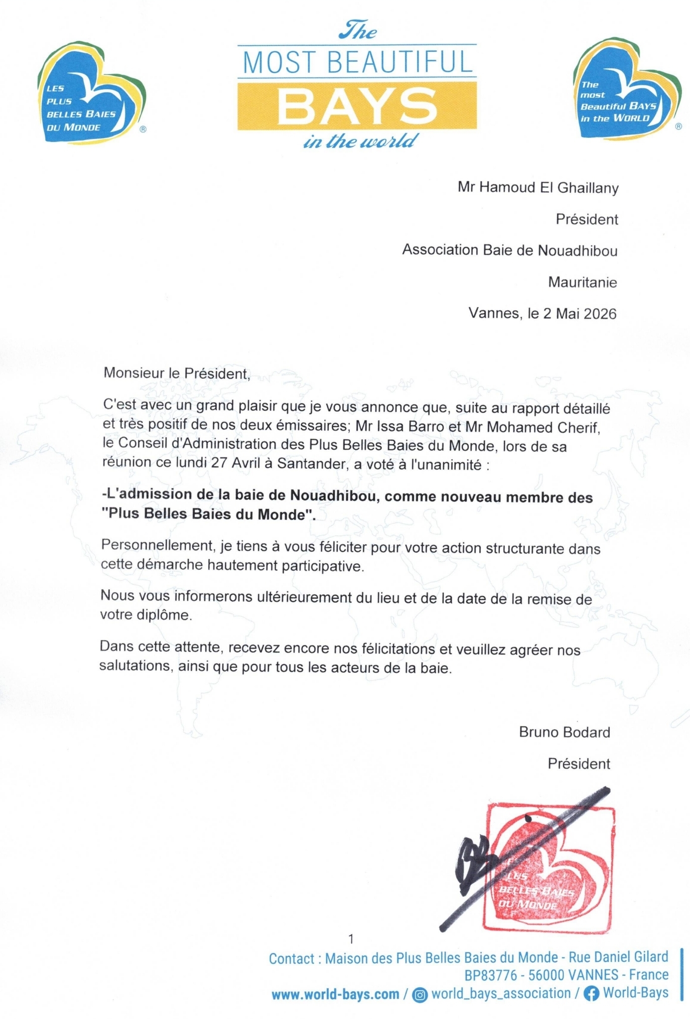 Election de la Baie de Nouadhibou au sein du Club des plus belles baies du monde